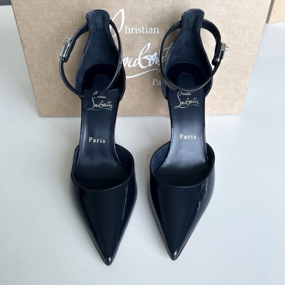 Christian Louboutin Patent Black Leather Actina 100 mm Heel Strap Pumps - Picture 3 of 5